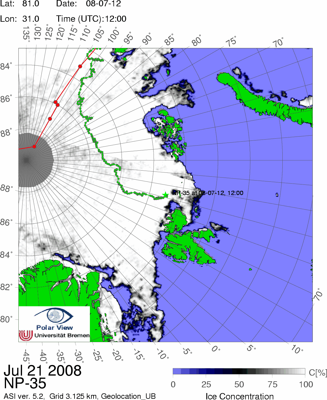 Карта дрейфа ледовой станции Северный Полюс 35 
